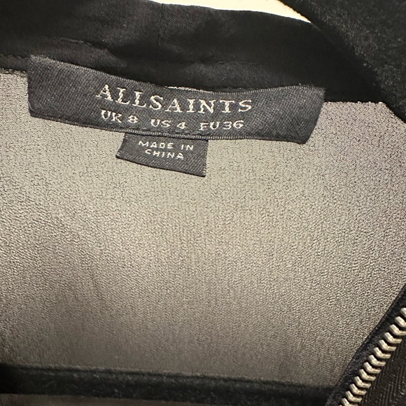 All Saints Jayda Black Zip-Front Silk Blend Dress - Picture 6 of 7